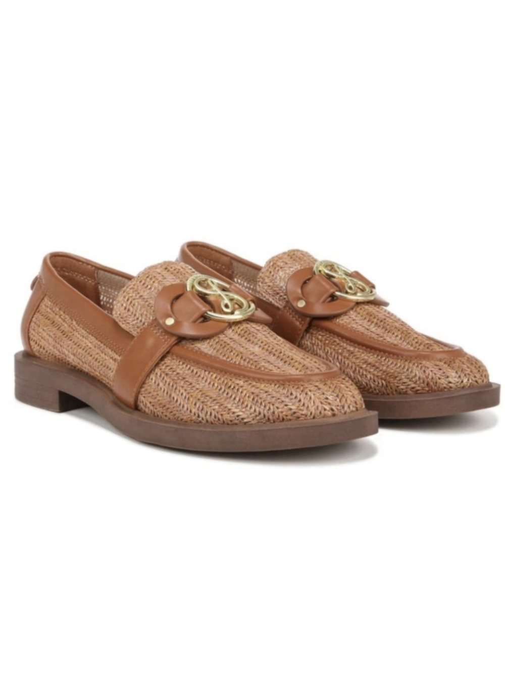 Sam & Libby Bailen loafers Women’s Size 10 Woven Tan Brown Leather Gold Accent